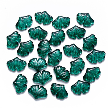 Transparent Baking Painted Glass Pendants, Ginkgo Leaf, Dark Cyan, 15x20x4.5mm, Hole: 1.2mm