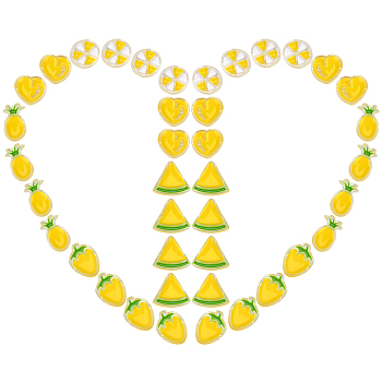 SUNNYCLUE 40Pcs 5 Style Transparent Enamel Acrylic Beads, Flat Round & Heart & Strawberry & Pineapple & Watermelon, Yellow, 8pcs/style