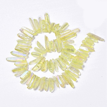 Electroplated Natural Crackle Quartz Crystal Dyed Beads Strands, AB Color, Chip, Pale Goldenrod, 13~38x3~7x4~7mm, Hole: 1mm, about 67~70pcs/strand, 14.76~15.16''(37.5~38.5cm)