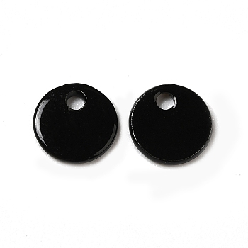 Spray Painted 201 Stainless Steel Charms, Flat Round Charm, Black, 6x0.5mm, Hole: 1mm