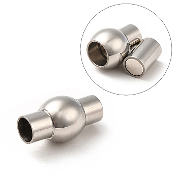 304 Stainless Steel Magnetic Clasps with Glue-in Ends, Oval, Stainless Steel Color, 18x10mm