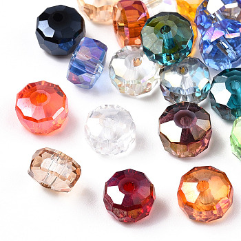 Transparent Electroplate Glass Beads Strands, AB Color Plated, Faceted, Rondelle, Mixed Color, 7.5x4.5mm, Hole: 1.5mm