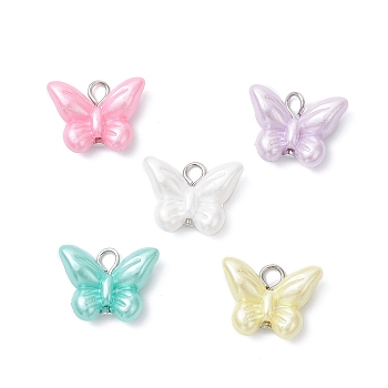 Opaque Acrylic Imitation Pearl Beads Pendants, Butterfly, Platinum, 14.5x19x6mm, Hole: 2.5mm