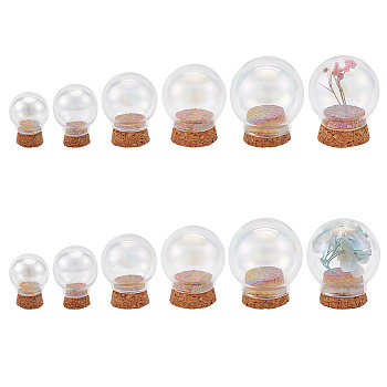 5 Sets 5 Style Round Iridescent Glass Dome Cover, Decorative Display Case, Cloche Bell Jar Terrarium with Cork Base, Peru, 20~39.5x27.5~46mm, Inner Diameter: 11~23mm, 1 set/style