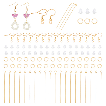 DIY Earring Making Finding Kit, Including 304 Stainless Steel Earring Hooks & Open Jump Rings & Eye Pin, Plastic Ear Nuts, Golden, 400Pcs/box