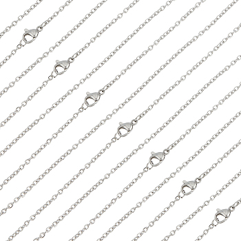 30Pcs 304 Stainless Steel Flat Cable Chain Necklaces Set for Men Women, Stainless Steel Color, 17.72 inch(45cm)