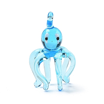 Handmade Lampwork Pendants, Octopus Charms, Deep Sky Blue, 49x26x26.5mm, Hole: 3mm