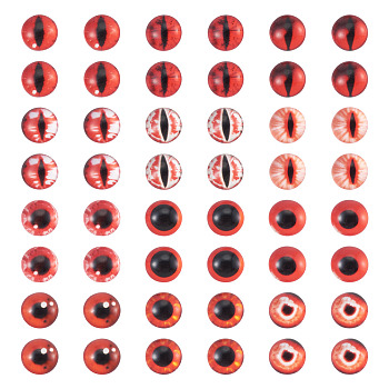 70Pcs 2 Styles Glass Cabochons, Half Round with Eye Pattern, Craft Eyes for Doll Making, Red, 8x2mm, 35pcs/style