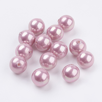 Shell Pearl Half Drilled Beads, Round, Flamingo, 10mm, Hole: 1mm