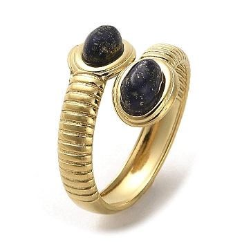 Natural Lapis Lazuli Snake Open Cuff Ring, Golden 304 Stainless Steel Finger Ring, US Size 7(17.3mm)