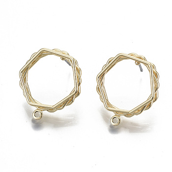 Alloy Stud Earring Findings, Cadmium Free & Nickel Free & Lead Free, with Steel Pins and Loop, Polygon, Light Gold, 22x18.5mm, Hole: 1.5mm, Pin: 0.5mm