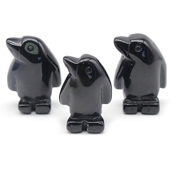 Natural Obsidian Carved Healing Penguin Figurines, Reiki Energy Stone Display Decorations, 27x18mm