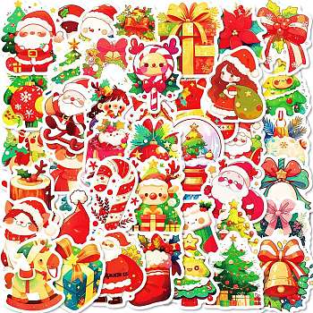 50Pcs Christmas Theme Cartoon Paper Stickers, Self-Adhesive Decals, for Water Bottles Laptop Phone Skateboard Decoration, Mixed Color, 50~51x40~50x0.3mm