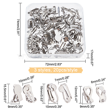 60Pcs 3 Style 304 Stainless Steel Clip-on Earring Findings(FIND-DC0001-02)-3