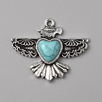 Synthetic Turquoise Pendants, with Antique Silver Tone Alloy Findings, Eagle with Heart, 28x34x6mm, Hole: 1.8mm(TURQ-WH0001-13)