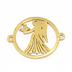 304 Stainless Steel Links Connectors, Flat Round with Twelve Constellation/Zodiac Sign, Virgo, 22x18x1mm, Hole: 1.5mm(X-STAS-T009-B02)