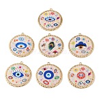 Printed Alloy Big Pendants, with Enamel, Flat Round with Evil Eye Charms, Rack Plating, Golden, Mixed Color, 59.5x55x3.5mm, Hole: 2.5mm(AL-CBAA786-01G)