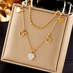 304 Stainless Steel Cubic Zirconia Pendant Necklaces, with Shell, Golden, Heart, 15.75 inch(40cm)(FS-WG8DFC4-04)