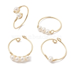 Copper Wire Wrapped Natural Cultured Freshwater Pearl Open Ring, Cuff Finger Ring for Women, Golden, 5~10.5mm, Inner Diameter: 19.3~20mm, 4pcs/set(RJEW-JR00628)