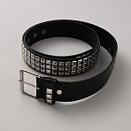 Square Rivets PU Leather Chain Belts for Jeans, with Alloy Clasps, Platinum, Black, 1400x38x5.5mm(AJEW-WH20096-88A)