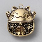 Brass Pendants, Maneki Neko Charms, Antique Bronze, 39.5x37x19mm, Hole: 3mm(FIND-WH0518-95)
