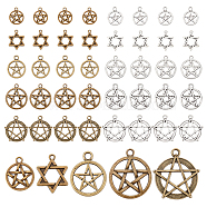 Elite 60Pcs 10 Style Tibetan Style Alloy Pendants, Ring with Star & Star of David & Flat Round with Star, Antique Bronze & Antique Silver, 19.5~30x16~27x1.5~2.5mm, Hole: 1.8~3mm, 6pcs/style(FIND-PH0009-15)