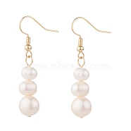 Natural Pearl Beads Dangle Earrings for Women, Golden, 43.5mm, Pin: 0.5mm(EJEW-JE04755)