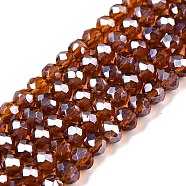 Electroplate Glass Beads Strands, Pearl Luster Plated, Faceted, Rondelle, Sienna, 3.5~3.8x3mm, Hole: 0.4mm, about 113~115pcs/strand, 32.5~33cm(EGLA-A044-T3mm-A02)