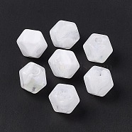 Opaque Acrylic Beads, with Glitter Powder, AB Color, Faceted, Polygon, White, 12.7x15.5x15.5mm, Hole: 4mm(OACR-C008-09D)