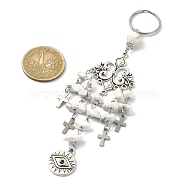 Flat Round with Eye Alloy Pendant Keychains, with Natural Howlite Chip Beads and Cross Charms, for Women Bag Car Key Pendant Decoration, 15.2x2.9cm(KEYC-JKC00544-01)