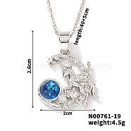 Starry Sky Theme Brass Pave Clear Cubic Zirconia Pendant Necklace for Women, Moon, 15.75 inch(40cm)(AQ6325-5)