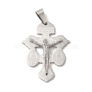 Non-Tarnish 304 Stainless Steel Pendants, Crucifix Cross Charm, Stainless Steel Color, 40x30x4mm, Hole: 7x5mm(X-STAS-C103-02P)