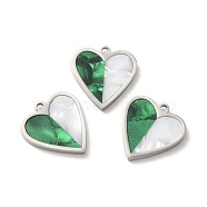 304 Stainless Steel Pendants, Heart Charms, with Synthetic Shell, Stainless Steel Color, 16x15x2mm, Hole: 1.5mm(STAS-A080-14P)