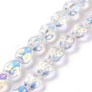 Transparent Electroplate Glass Beads Strands, Rainbow Plated, Teardrop, Clear AB, 11x9x6.6mm, Hole: 1.1mm, about 55pcs/strand, 24.25 inch(61.6cm)(GLAA-C025-02D)