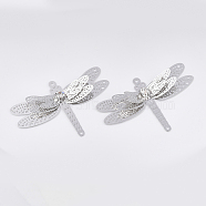 Brass Filigree Joiners Links, with Crystal Rhinestone, Dragonfly, Platinum, 34x51x6mm, Hole: 1.2~1.5mm(KK-S353-003A-01P)