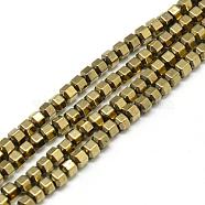 Electroplate Non-magnetic Synthetic Hematite Beads Strands, Hexagon, Light Gold Plated, 2x2x2mm, Hole: 1mm, about 112pcs/strand, 15.7 inch(G-Q486-63D)