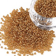 Goldenrod Round 11/0 Grade A Transparent Glass Seed Beads, Silver Lined Round Hole, 2x1.5mm, Hole: 0.3mm, about 3300pcs/50g(X-SEED-Q007-F31)
