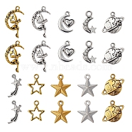 50Pcs 10 Style Starry Sky Theme Alloy Pendants, Tibetan Style, Earth & Fairy & Star & Moon, Mixed Color, 14~25x11~18x1~3mm, Hole: 1.5~3mm, 5pcs/style(FIND-YW0001-33)