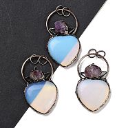 Opalite & Amethyst Big Pendants, Brass Heart Charms with Jump Rings, Red Copper, 55~57x32~33x9~11mm, Hole: 6.6mm(G-A221-04A)