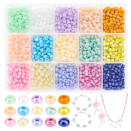 15 Colors Glass Seed Beads, Ceylon, Round, Mixed Color, 4mm, Hole: 1.5mm, about 200pcs/20g/compartment, about 3000pcs/box(SEED-PH0012-08)