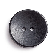 Natural Wooden Buttons, 2-Hole, Dyed, Flat Round, Black, 25x4mm, Hole: 2mm(X-BUTT-WH0015-04B-25mm)