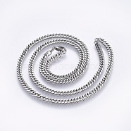 304 Stainless Steel Curb Chain Necklaces, with Lobster Claw Clasps, Frosted, Faceted, Stainless Steel Color, 23.6 inch(60cm), 4x2mm(NJEW-O102-12P)