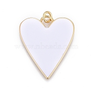 Brass Enamel Pendants, Real 18K Gold Plated, Long-Lasting Plated, Heart, White, 27x22x2mm, Hole: 3mm, jump rings: 5x1mm(KK-M205-13G-08)