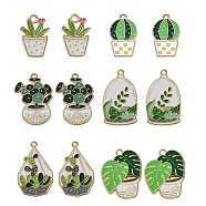 30Pcs 6 Styles Alloy Enamel Pendants, Potted Plant & Aquatic Plant Charm, Light Gold, Mixed Color, 22~33.5x14~20x1.5mm, Hole: 1.6mm, 5pcs/style(ENAM-CJ0004-91)