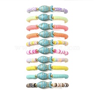 Polymer Clay Heishi Surfer Stretch Bracelet, Synthetic Turquoise Fish Bracelet, Mixed Color, Inner Diameter: 2-1/4 inch(5.7cm)(BJEW-JB09884)