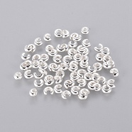 Silver Color Plated Brass Crimp End Beads Covers for Jewelry Making, Nickel Free, Size: About 3mm In Diameter, Hole: 1.2~1.5mm(X-KK-H289-NFS-NF)