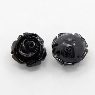 Synthetic Coral 3D Flower Rose Beads, Dyed, Black, 14~15x9mm, Hole: 1.5mm(CORA-A006-15mm-047)