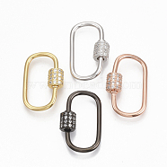 Brass Micro Pave Clear Cubic Zirconia Screw Carabiner Lock Charms, for Necklaces Making, Oval, Mixed Color, 24.5~26x15.5x1.5mm, Screw: 6.5x6mm(ZIRC-T010-10)