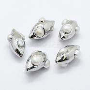 Natural Cultured Freshwater Pearl Beads, Edge Platinum Plated, Olive, 32~34x16~19mm, Hole: 1mm(PEAR-F006-61P)