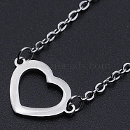 201 Stainless Steel Pendants Necklaces, with Cable Chains and Lobster Claw Clasps, Heart, Stainless Steel Color, 16.92 inch(43cm), 2mm(NJEW-S105-JN521-1)